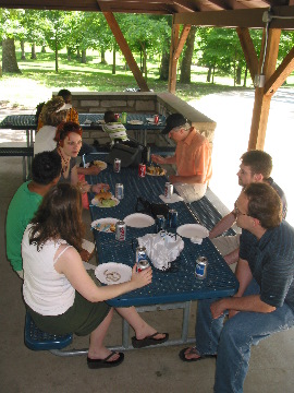 Eating/talking at picnic